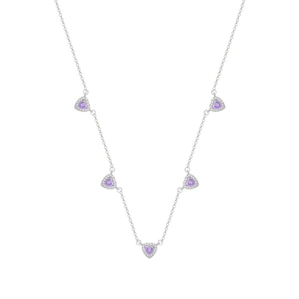Conjunto Prateado de Coração Lilás Cravejado de Zircônia - Image 4
