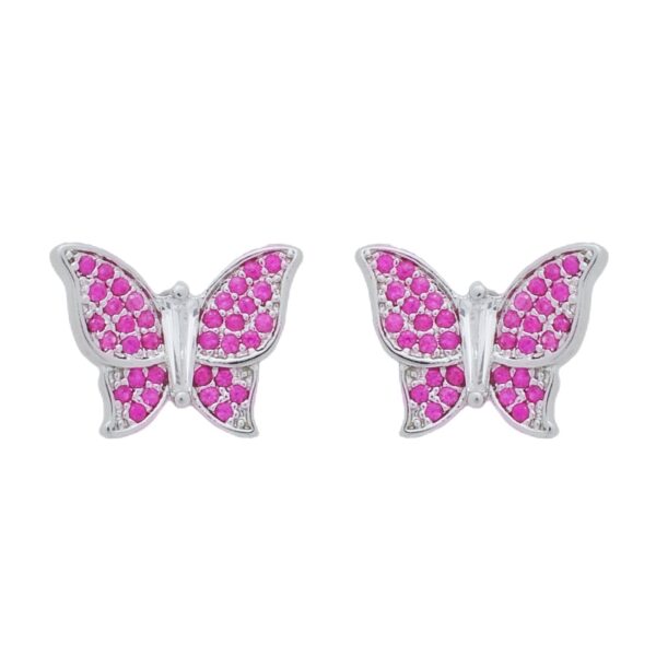 Conjunto Prateado de Borboletas Cravejado de Zircônia Rosa - Image 3