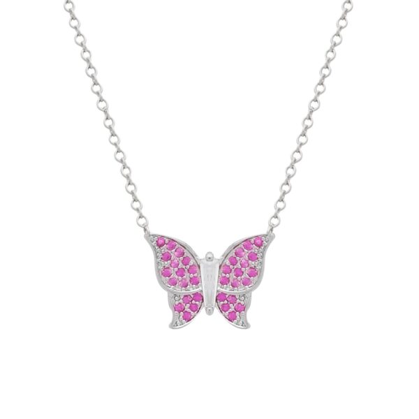 Conjunto Prateado de Borboletas Cravejado de Zircônia Rosa - Image 4