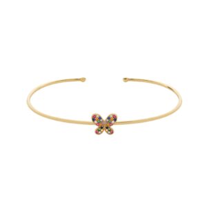Bracelete Dourado com Borboleta Cravejada de Zircônia Colorida